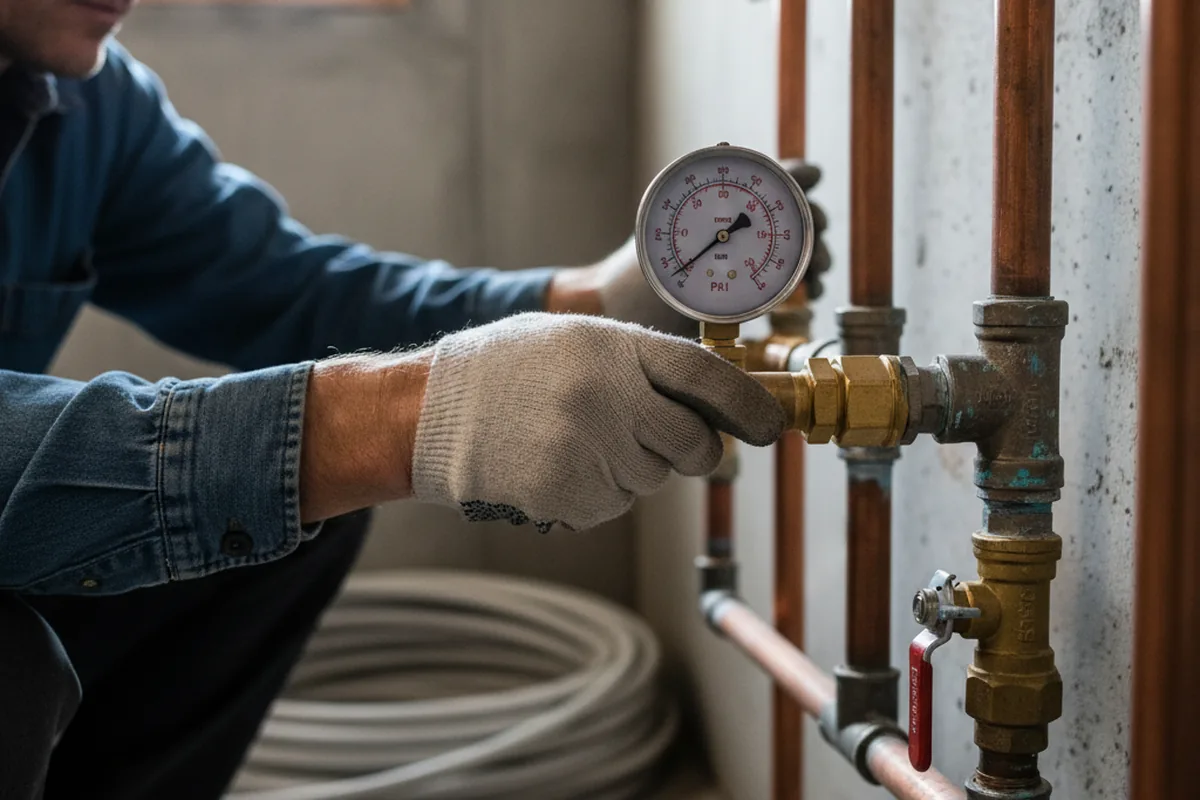 Pressure testing a repaired line during Water Line Repair in Harpers Ferry